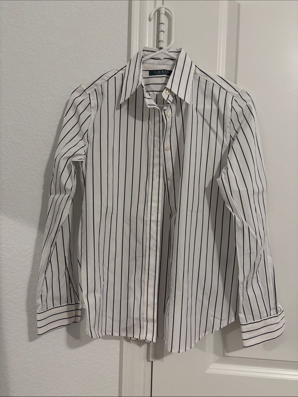 Lauren Ralph Lauren White Shirt with Black Vertical Stripes pxs